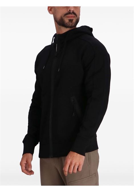 diagonal raised fllece google zip sweatshirt man black C.P. COMPANY | 18CMSS028A-005086W999